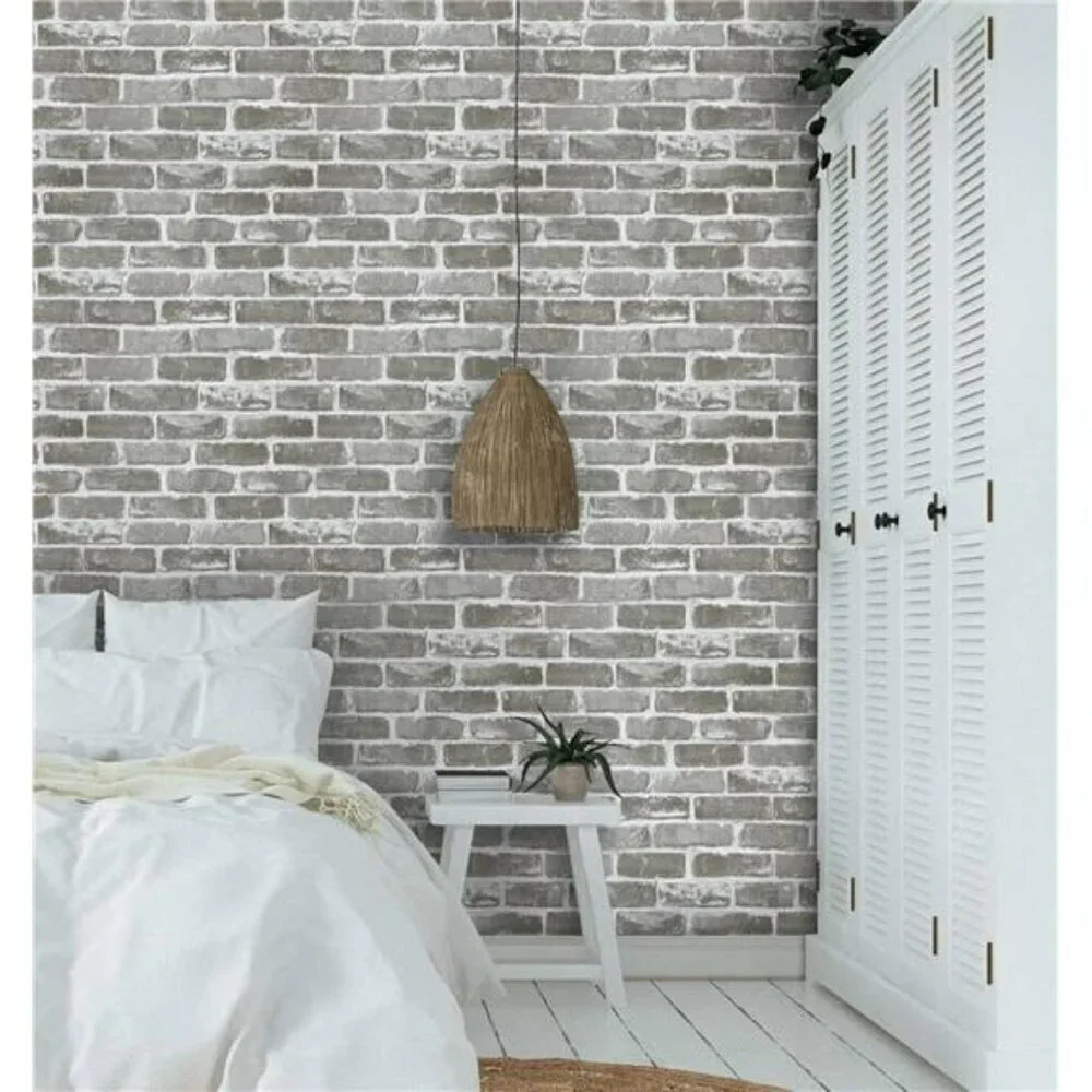 Gray Brick Peel and Stick Wallpaper 3D Faux Stone Removable Vinyl Roll